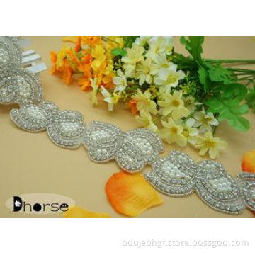 Handmade Butterfly Design Pearl Rhinestone Beaded Trim For